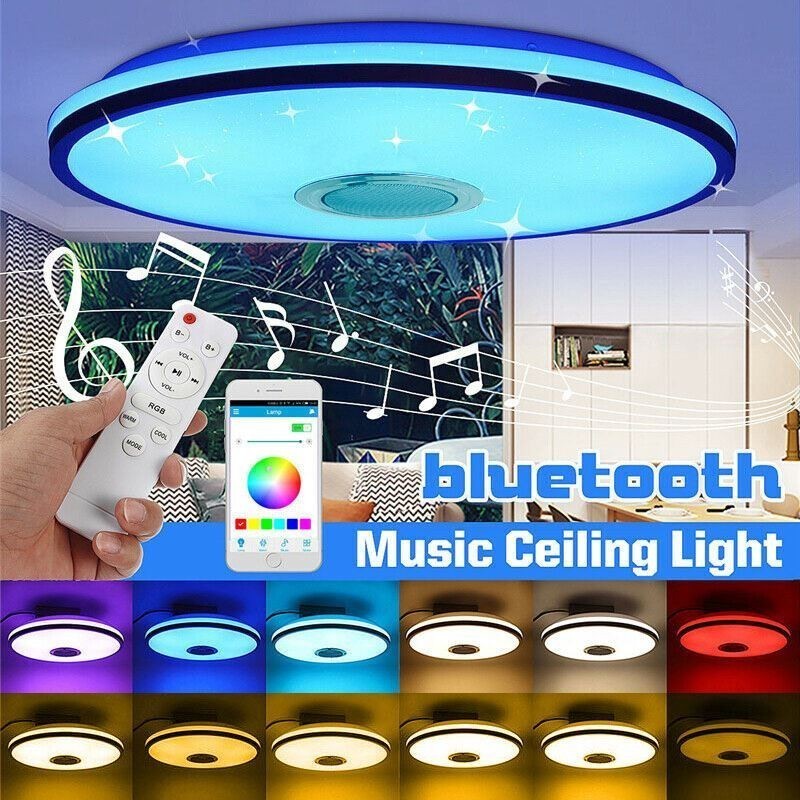 Plafoniera LED Bluetooth con altoparlante musicale e timer, 33 cm, 36 W