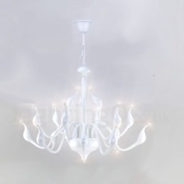 Lampadario a cigno moderno in acciaio inox bianco, 18 luci G4