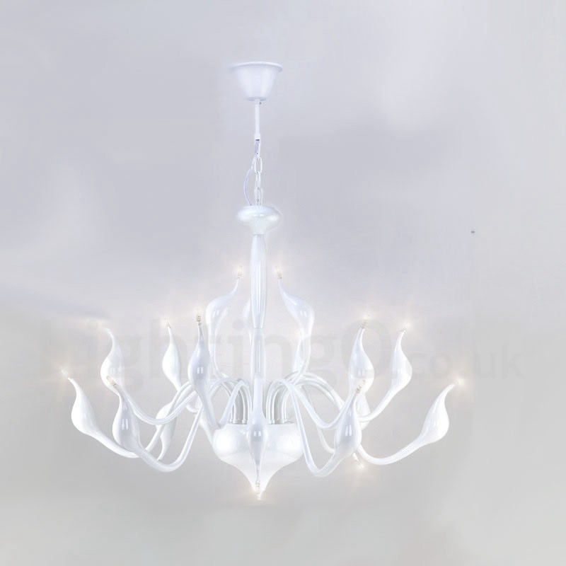 Lampadario a cigno moderno in acciaio inox bianco, 18 luci G4