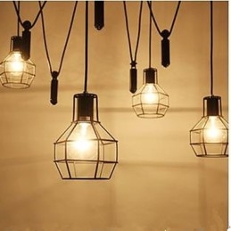 Lampadario rustico per sala da pranzo con catena regolabile, nero e bianco, 1 lampadina E26/E27