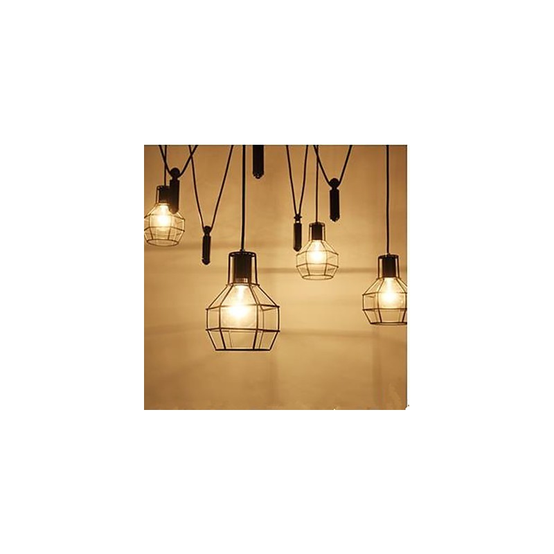 Lampadario rustico per sala da pranzo con catena regolabile, nero e bianco, 1 lampadina E26/E27