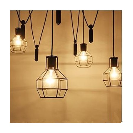 Lampadario rustico per sala da pranzo con catena regolabile, nero e bianco, 1 lampadina E26/E27