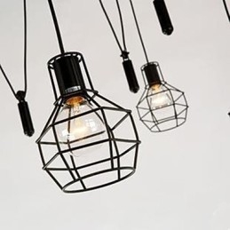 Lampadario rustico per sala da pranzo con catena regolabile, nero e bianco, 1 lampadina E26/E27