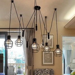 Lampadario rustico per sala da pranzo con catena regolabile, nero e bianco, 1 lampadina E26/E27