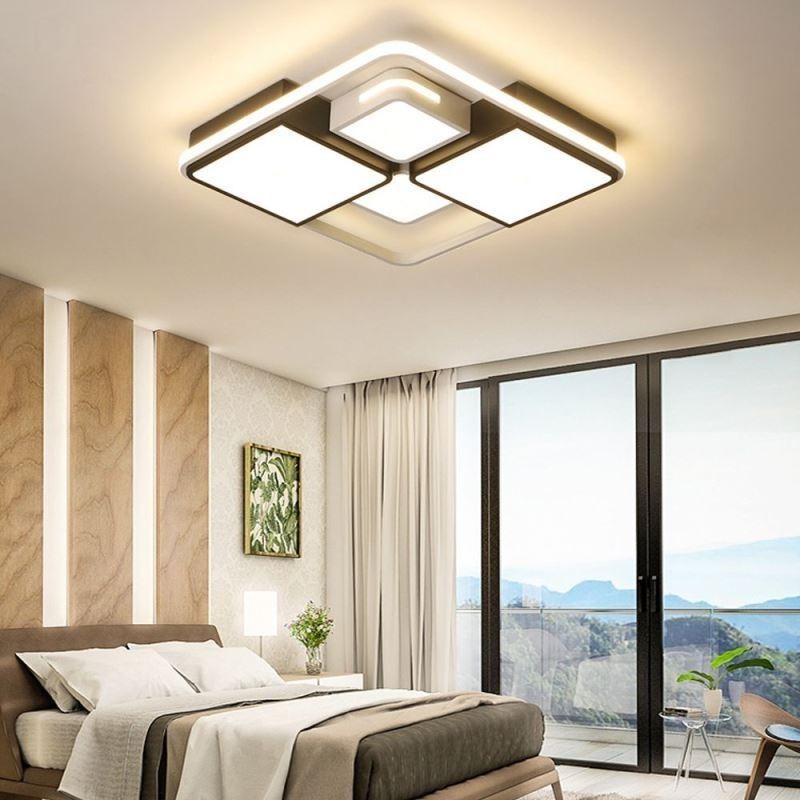 Plafoniera LED moderna a filo quadrata bianca e nera in acrilico 50x50x6 cm