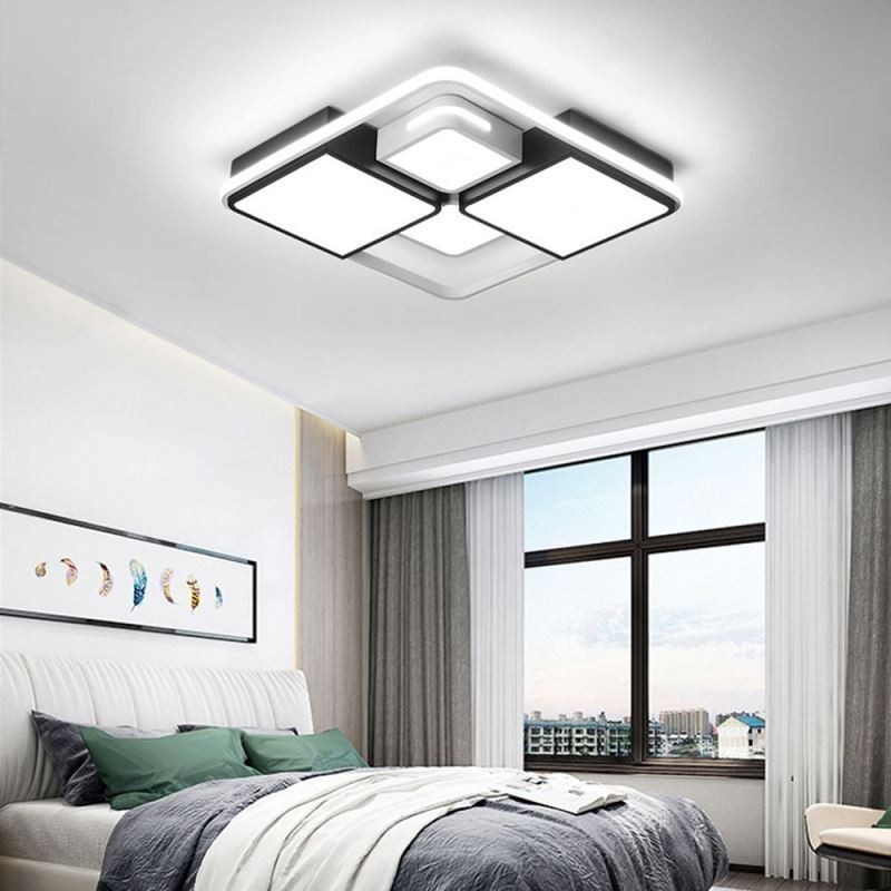 Plafoniera LED moderna a filo quadrata bianca e nera in acrilico 50x50x6 cm