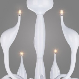 Lampadario a cigno moderno in acciaio inox bianco, 18 luci G4