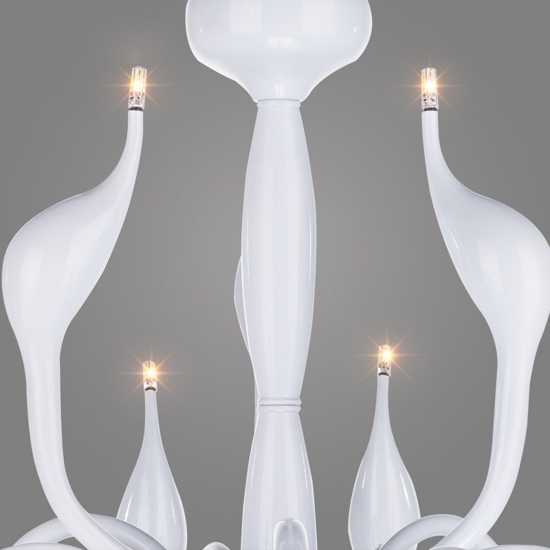 Lampadario a cigno moderno in acciaio inox bianco, 18 luci G4