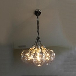 Lampadario rustico in vetro trasparente e metallo cromato con lampadina inclusa