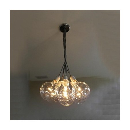 Lampadario rustico in vetro trasparente e metallo cromato con lampadina inclusa