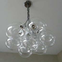Lampadario rustico in vetro trasparente e metallo cromato con lampadina inclusa