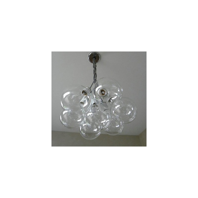 Lampadario rustico in vetro trasparente e metallo cromato con lampadina inclusa