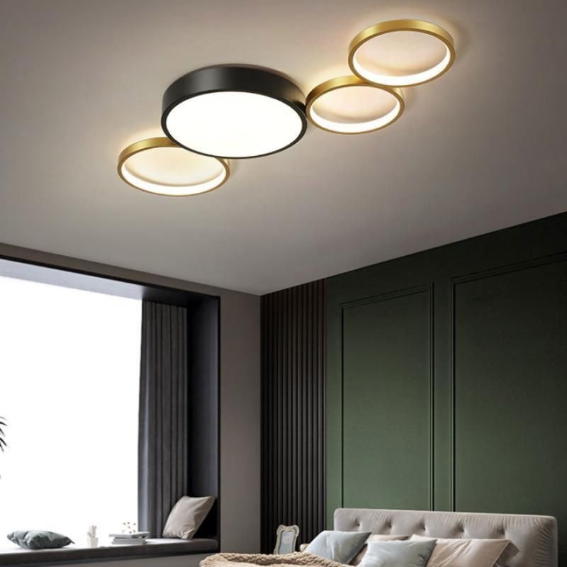 Plafoniera LED da soffitto a 4 anelli nero e oro con lampadina inclusa 68 W 88 x 40 x 6 cm