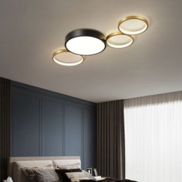 Plafoniera LED da soffitto a 4 anelli nero e oro con lampadina inclusa 68 W 88 x 40 x 6 cm