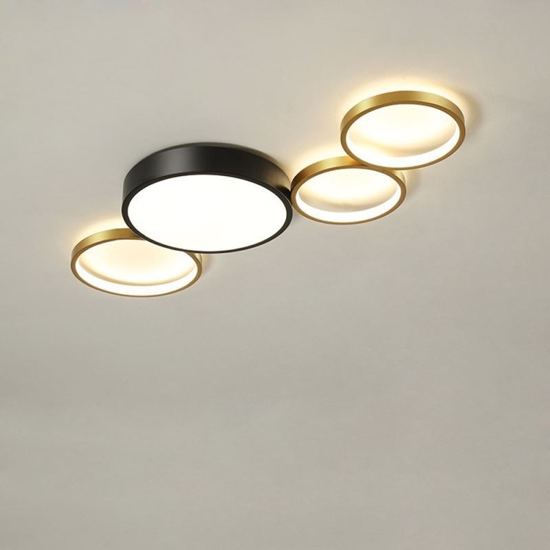 Plafoniera LED da soffitto a 4 anelli nero e oro con lampadina inclusa 68 W 88 x 40 x 6 cm