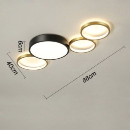 Plafoniera LED da soffitto a 4 anelli nero e oro con lampadina inclusa 68 W 88 x 40 x 6 cm