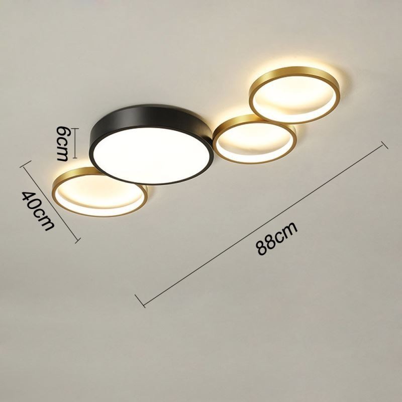 Plafoniera LED da soffitto a 4 anelli nero e oro con lampadina inclusa 68 W 88 x 40 x 6 cm