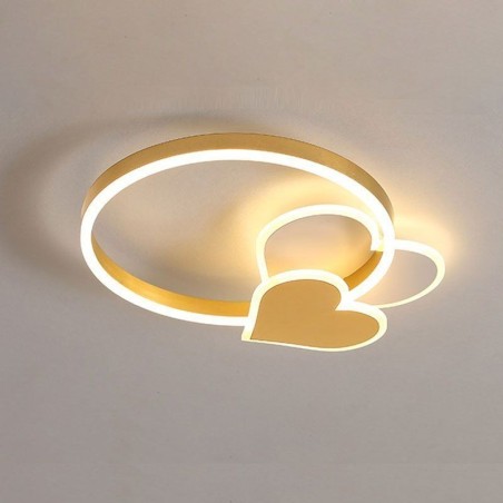 Plafoniera LED a doppio cuore in acrilico oro da montaggio a filo 50 x 6 cm