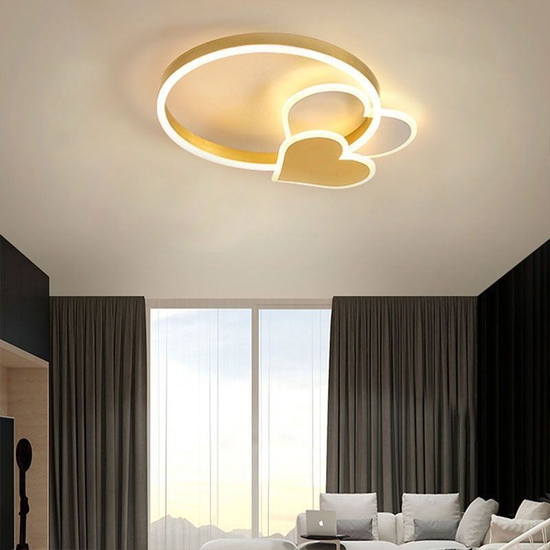 Plafoniera LED a doppio cuore in acrilico oro da montaggio a filo 50 x 6 cm