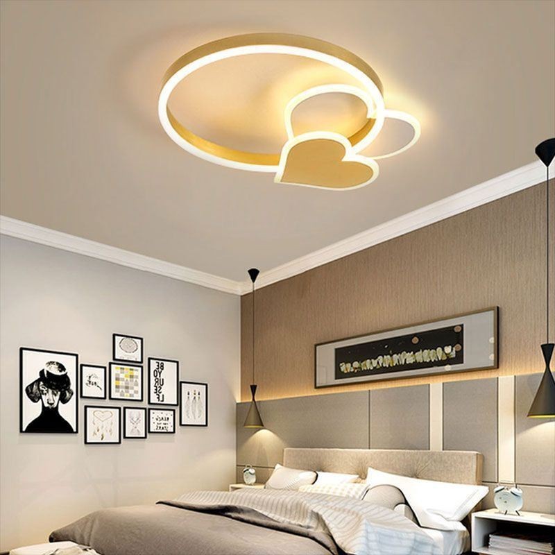 Plafoniera LED a doppio cuore in acrilico oro da montaggio a filo 50 x 6 cm