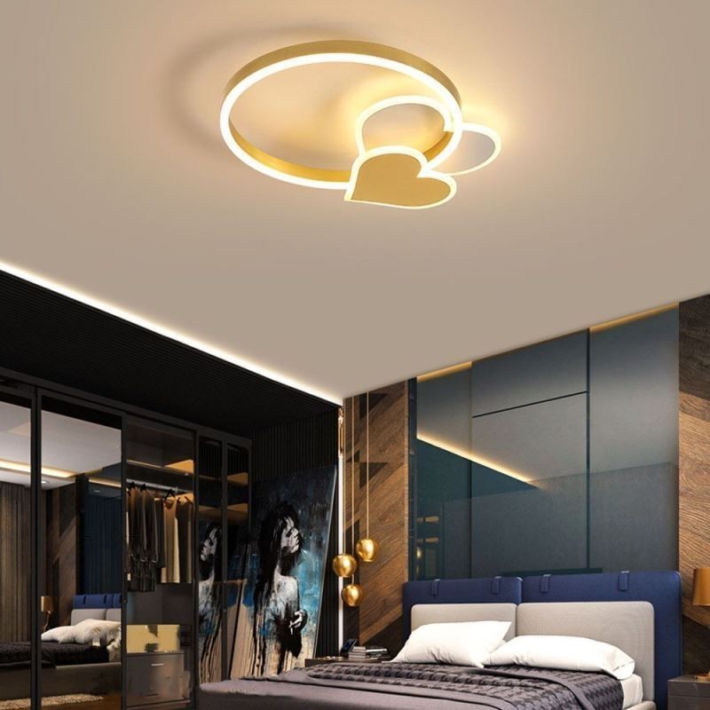 Plafoniera LED a doppio cuore in acrilico oro da montaggio a filo 50 x 6 cm