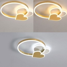Plafoniera LED a doppio cuore in acrilico oro da montaggio a filo 50 x 6 cm