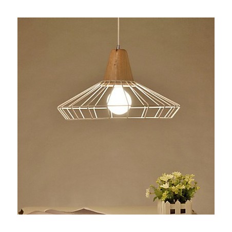 Lampadario mini in metallo bianco con decorazioni in legno o bambù