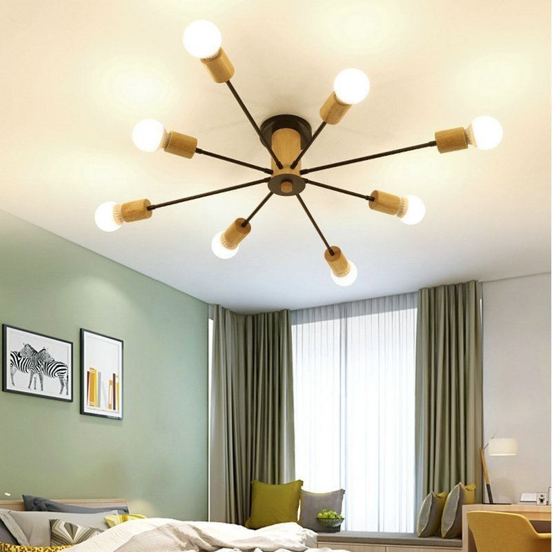 Lampadario moderno a montaggio a filo con rami in legno Magic Beans