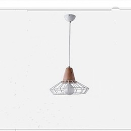Lampadario mini in metallo bianco con decorazioni in legno o bambù