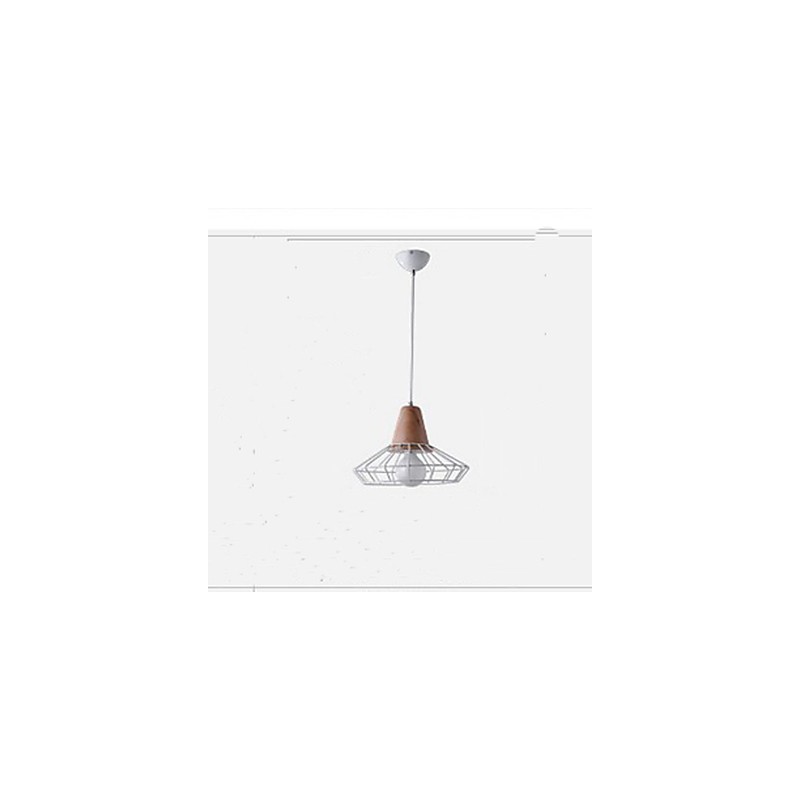 Lampadario mini in metallo bianco con decorazioni in legno o bambù