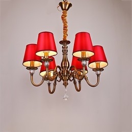 Lampadario moderno contemporaneo in metallo e tessuto giallo e rosso