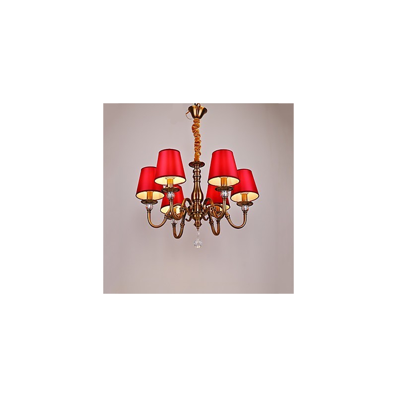 Lampadario moderno contemporaneo in metallo e tessuto giallo e rosso