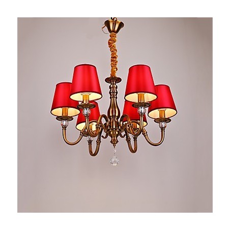 Lampadario moderno contemporaneo in metallo e tessuto giallo e rosso