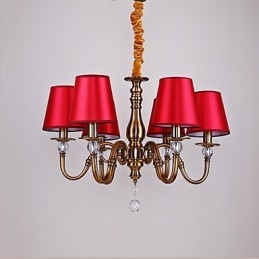 Lampadario moderno contemporaneo in metallo e tessuto giallo e rosso