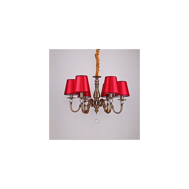 Lampadario moderno contemporaneo in metallo e tessuto giallo e rosso