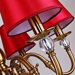 Lampadario moderno contemporaneo in metallo e tessuto giallo e rosso