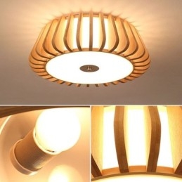 Plafoniera da soffitto rotonda in bambù, montaggio a filo, stile nordico, 3 luci