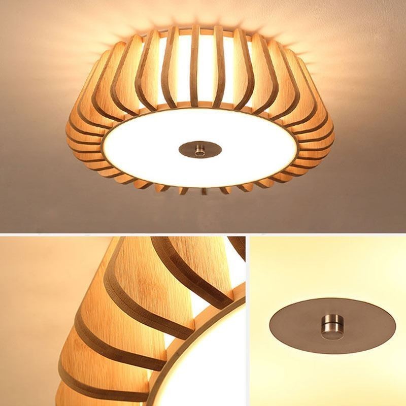 Plafoniera da soffitto rotonda in bambù, montaggio a filo, stile nordico, 3 luci