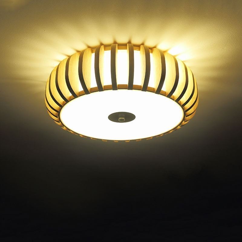 Plafoniera a forma di zucca in bambù e PVC a montaggio a filo