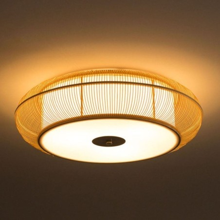 Plafoniera rotonda giapponese in bambù intrecciato a filo