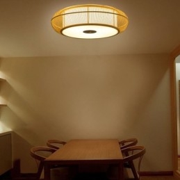 Plafoniera rotonda giapponese in bambù intrecciato a filo