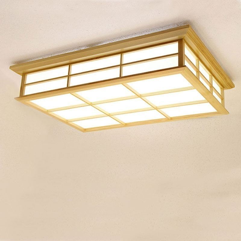 Plafoniera giapponese cubica in legno massello
