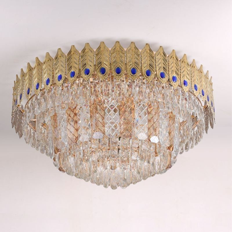Plafoniera a filo in cristallo oro con coda di fenice, 16 luci, E12/E14, 80×80×40 cm