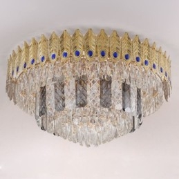 Plafoniera a filo in cristallo oro con coda di fenice, 16 luci, E12/E14, 80×80×40 cm