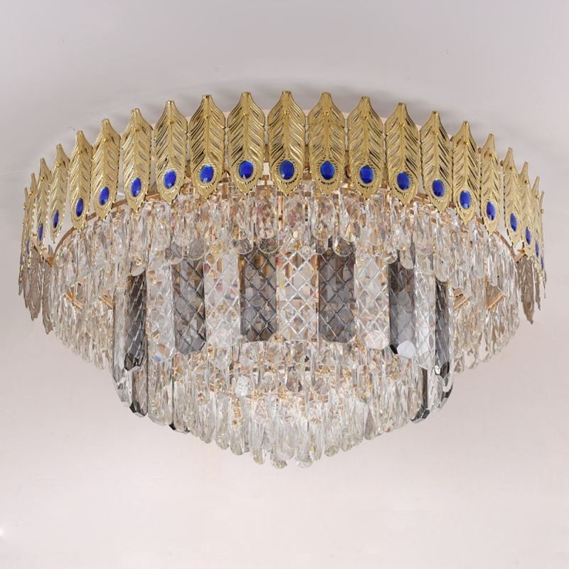 Plafoniera a filo in cristallo oro con coda di fenice, 16 luci, E12/E14, 80×80×40 cm