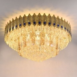 Plafoniera a filo in cristallo oro con coda di fenice, 16 luci, E12/E14, 80×80×40 cm