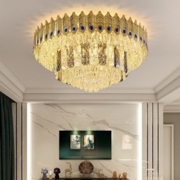 Plafoniera a filo in cristallo oro con coda di fenice, 16 luci, E12/E14, 80×80×40 cm