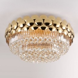 Plafoniera a filo rotonda in cristallo placcata oro 80 cm 16 luci E12/E14