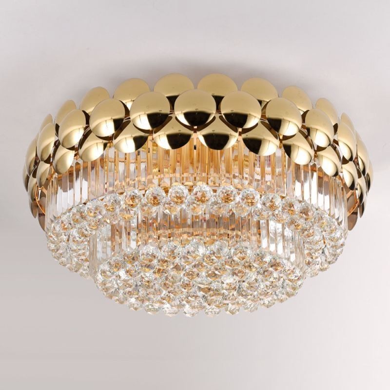 Plafoniera a filo rotonda in cristallo placcata oro 80 cm 16 luci E12/E14