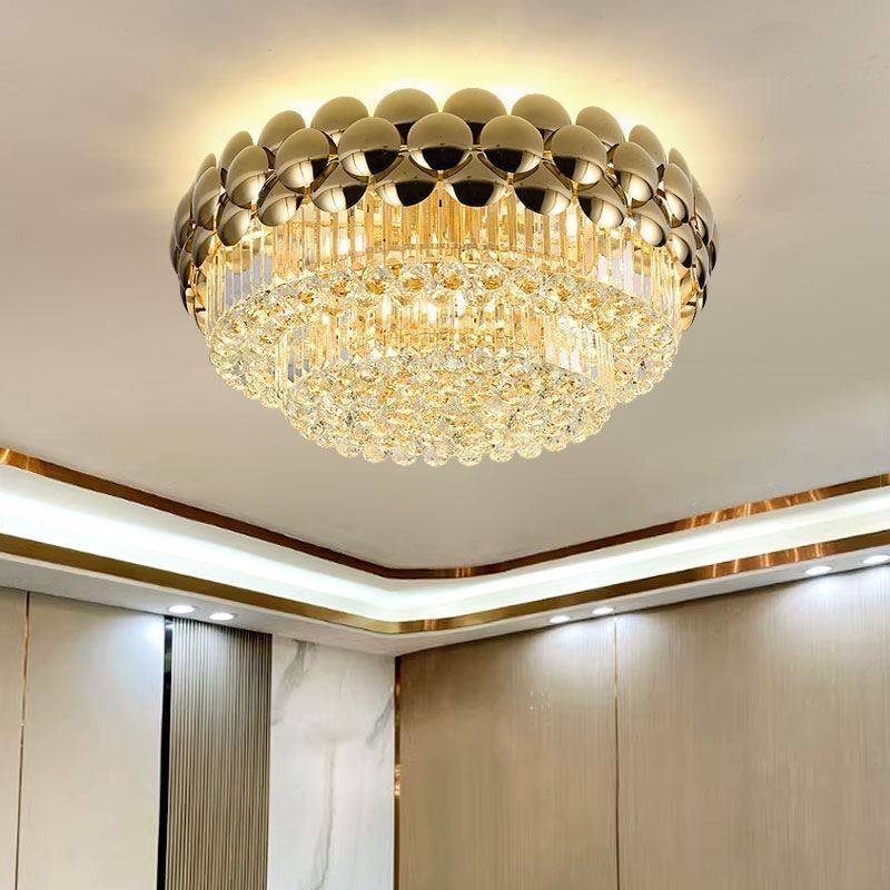 Plafoniera a filo rotonda in cristallo placcata oro 80 cm 16 luci E12/E14
